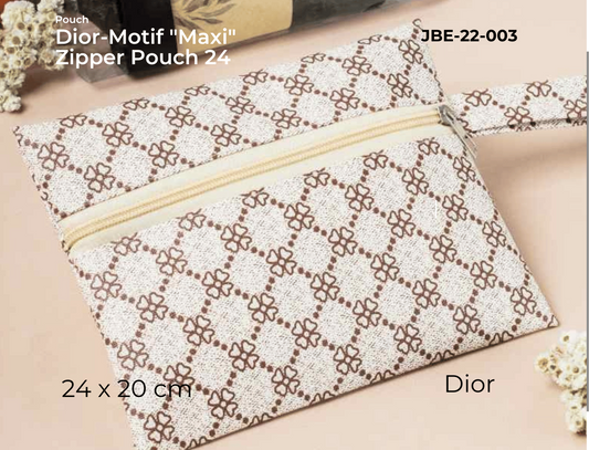 Dior Motif 'Maxi' zipper pouch with floral pattern on a beige background